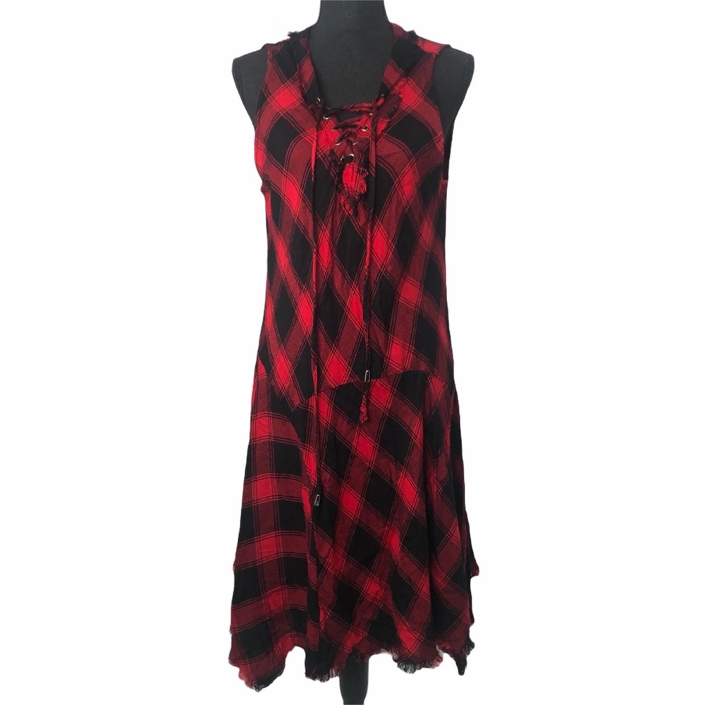 Easel • Plaid Sleeveless Lace Up Dress